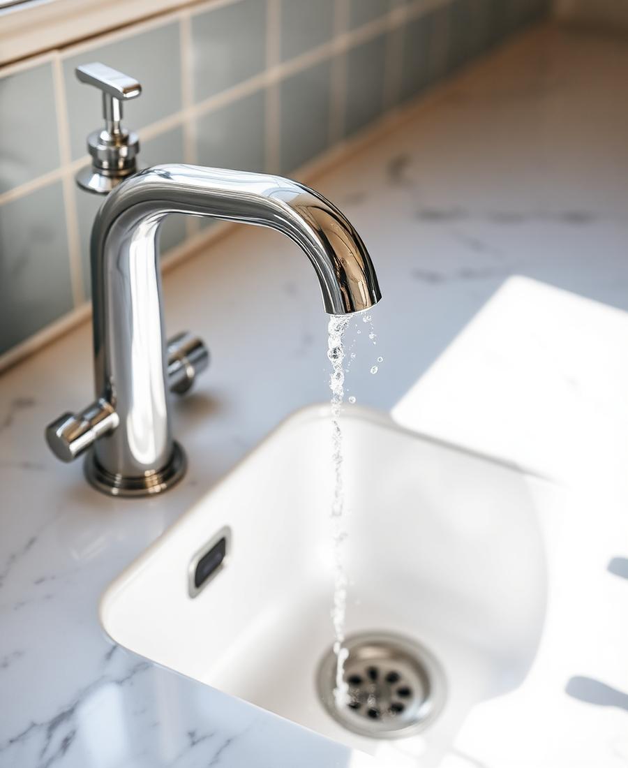 Polished kitchen faucet and spotless countertop